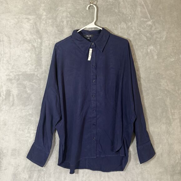 NWT Madewell Relaxed Dolman Button-Up Shirt Women's XL Navy Blue Relaxed - Picture 1 of 9